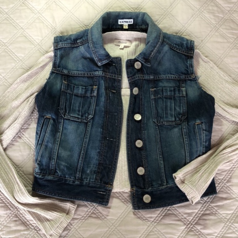 Express trucker style denim vest, size Small